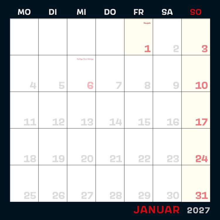 Produktbild: Uli Stein Schwarzer Kalender 2027: Monatskalender f&uuml;r die Wand