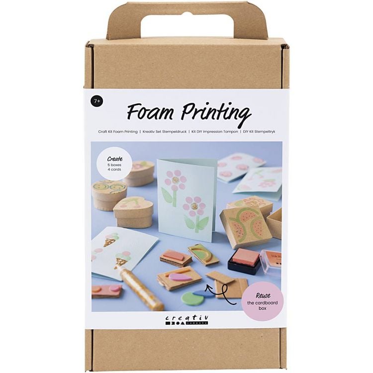 Produktbild: Creativ Company Kreativ Set Stempeldruck, Dekorierte Schachteln, Karten, Beige, Mittelgr&uuml;n, Mint, Rot transparent