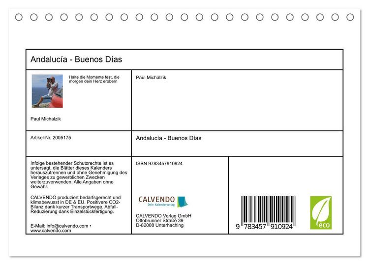 Produktbild: Andaluc&iacute;a - Buenos D&iacute;as (Tischkalender 2026 DIN A5 quer), CALVENDO Monatskalender