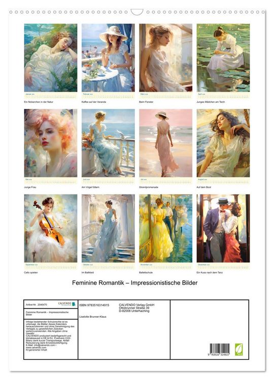 Produktbild: Feminine Romantik &ndash; Impressionistische Bilder (Wandkalender 2026 DIN A2 hoch), CALVENDO Monatskalender