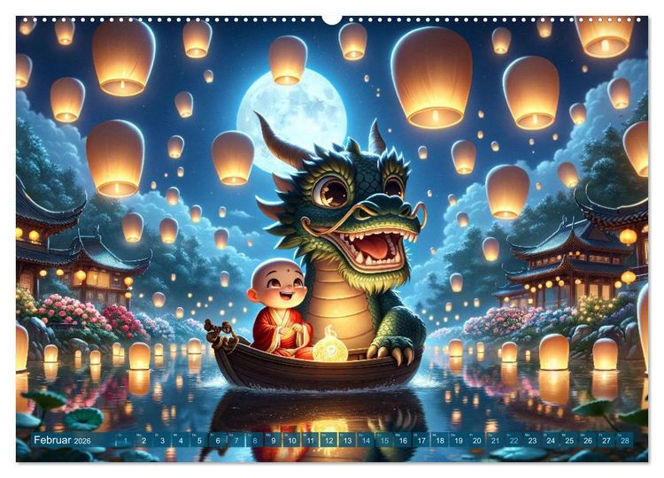 Produktbild: M&ouml;nch und Drache: Vier Jahreszeiten im Tempelgarten (hochwertiger Premium Wandkalender 2026 DIN A2 quer), Kunstdruck in Hochglanz