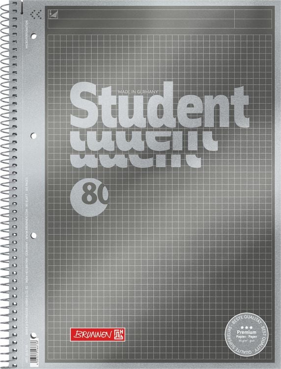 Produktbild: Brunnen Collegeblock Premium Student &bdquo;Protokoll&ldquo; &brvbar; A4, kariert, 80 Blatt, anthrazit