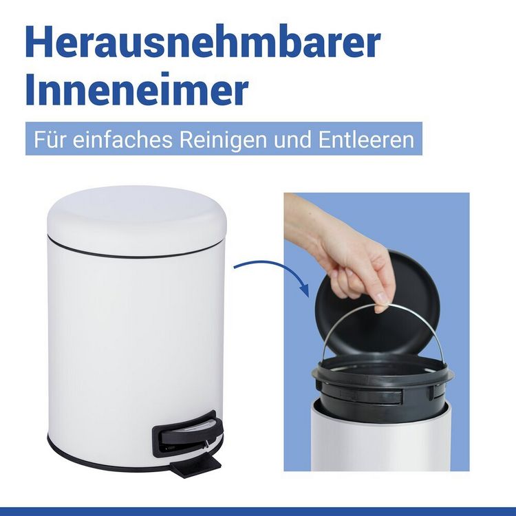 Produktbild: Kosmetik Treteimer Mod. Leman Wei&szlig; Matt 5L, mit herausnehmbarem Einsatz