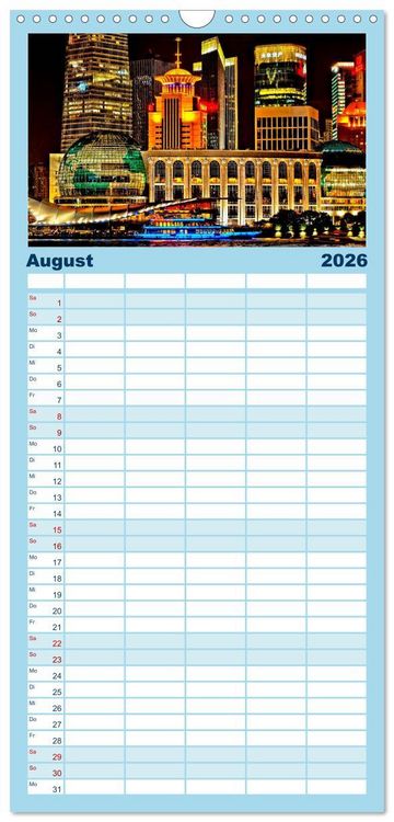 Produktbild: Familienplaner 2026 - St&auml;dte der Welt - Skylines in der Nacht mit 5 Spalten (Wandkalender, 21 x 45 cm) CALVENDO
