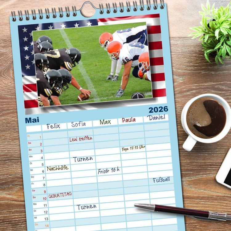 Produktbild: Familienplaner 2026 - American Football - Kickoff mit 5 Spalten (Wandkalender, 21 x 45 cm) CALVENDO