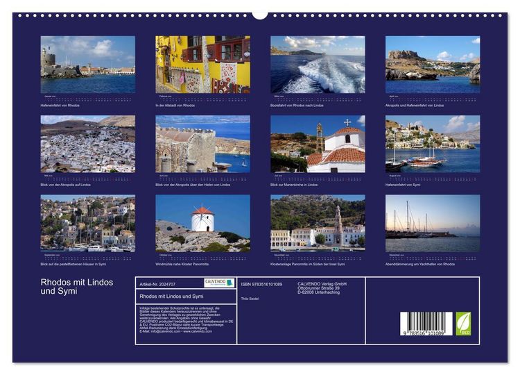 Produktbild: Rhodos mit Lindos und Symi (hochwertiger Premium Wandkalender 2026 DIN A2 quer), Kunstdruck in Hochglanz