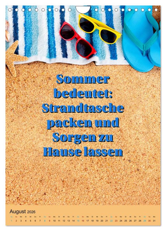Produktbild: Verr&uuml;ckt nach SOMMER Urlaub- Auszeit - Spr&uuml;che (Wandkalender 2026 DIN A4 hoch), CALVENDO Monatskalender