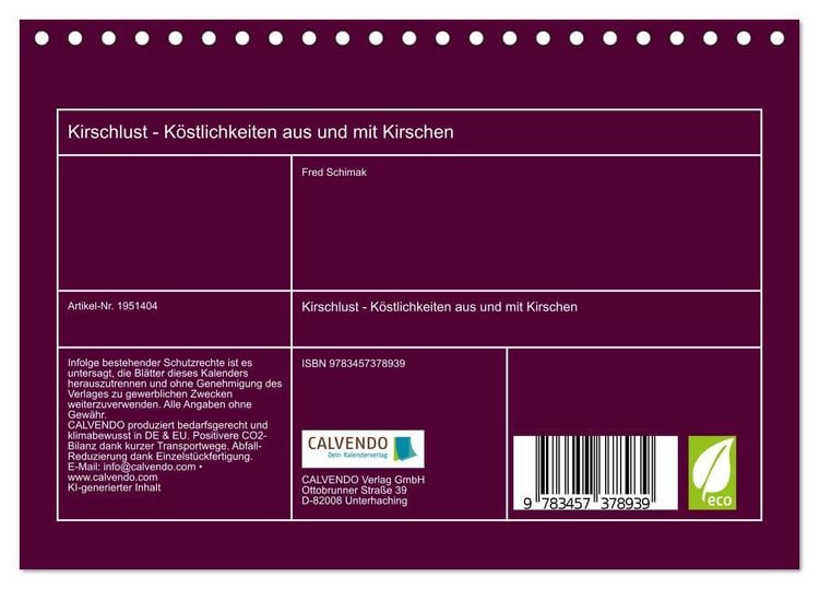 Produktbild: Kirschlust - K&ouml;stlichkeiten aus und mit Kirschen (Tischkalender 2026 DIN A5 quer), CALVENDO Monatskalender