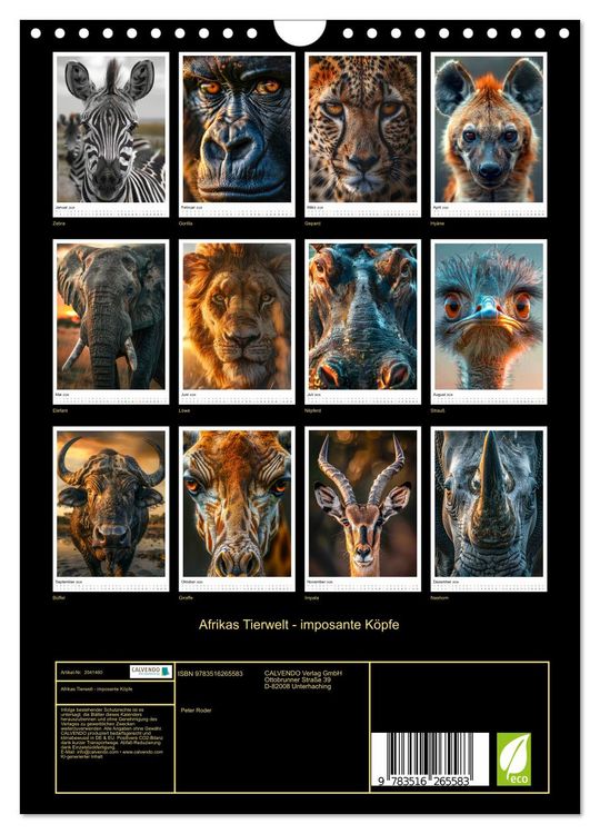 Produktbild: Afrikas Tierwelt - imposante K&ouml;pfe (Wandkalender 2026 DIN A4 hoch), CALVENDO Monatskalender