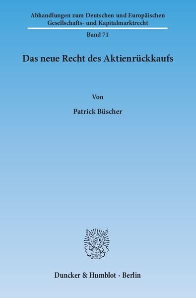 Produktbild: Das neue Recht des Aktienr&uuml;ckkaufs.
