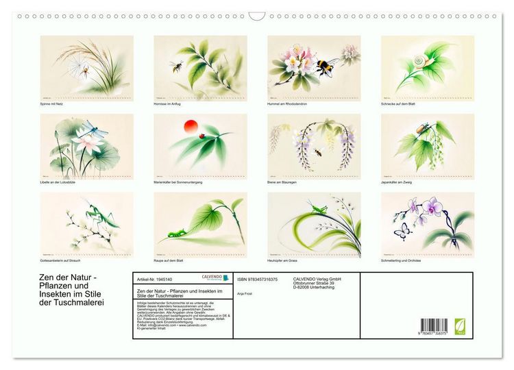 Produktbild: Zen der Natur - Pflanzen und Insekten im Stile der Tuschmalerei (Wandkalender 2026 DIN A2 quer), CALVENDO Monatskalender