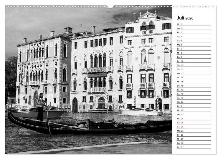 Produktbild: Venedig schwarz-wei&szlig; (Wandkalender 2026 DIN A2 quer), CALVENDO Monatskalender