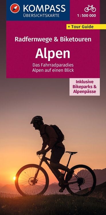 Produktbild: KOMPASS Radfernwegekarte Radfernwege & Biketouren Alpen - &Uuml;bersichtskarte 1:500.000