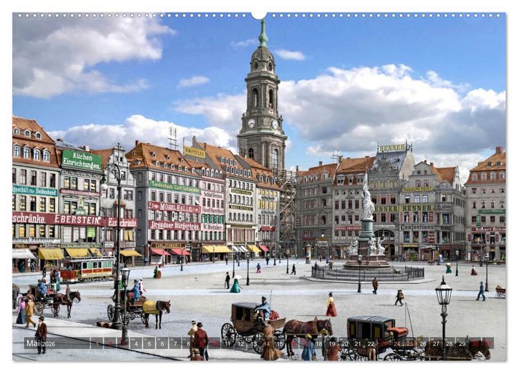 Produktbild: Historisches Dresden um 1900 neu restauriert und detailkoloriert (Wandkalender 2026 DIN A2 quer), CALVENDO Monatskalender