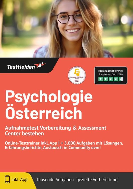 Produktbild: Psychologie &Ouml;sterreich: Aufnahmetest Vorbereitung & Assessment Center bestehen | Online-Testtrainer inkl. App I + 5.000 Aufgaben mit L&ouml;sungen, Erfahru