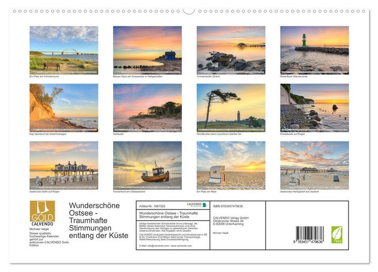 Produktbild: Wundersch&ouml;ne Ostsee - Traumhafte Stimmungen entlang der K&uuml;ste (hochwertiger Premium Wandkalender 2026 DIN A2 quer), Kunstdruck in Hochglanz