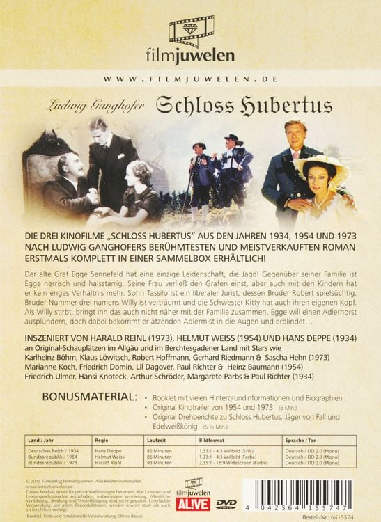 Produktbild: Schloss Hubertus - Die Ganghofer Verfilmungen Sammelbox 1 - Filmjuwelen [3 DVDs]