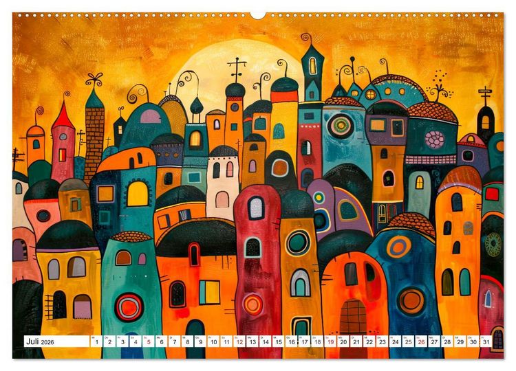 Produktbild: Stadt - Eine farbenfrohe Skyline (hochwertiger Premium Wandkalender 2026 DIN A2 quer), Kunstdruck in Hochglanz