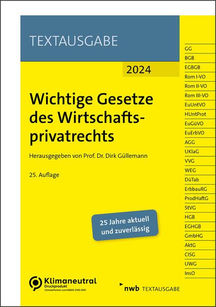 Produktbild: Wichtige Gesetze des Wirtschaftsprivatrechts