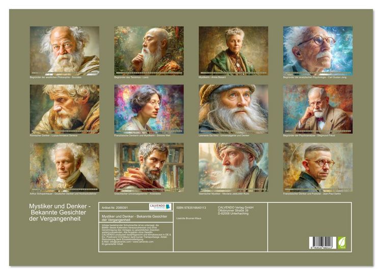 Produktbild: Mystiker und Denker - Bekannte Gesichter der Vergangenheit (Wandkalender 2026 DIN A2 quer), CALVENDO Monatskalender