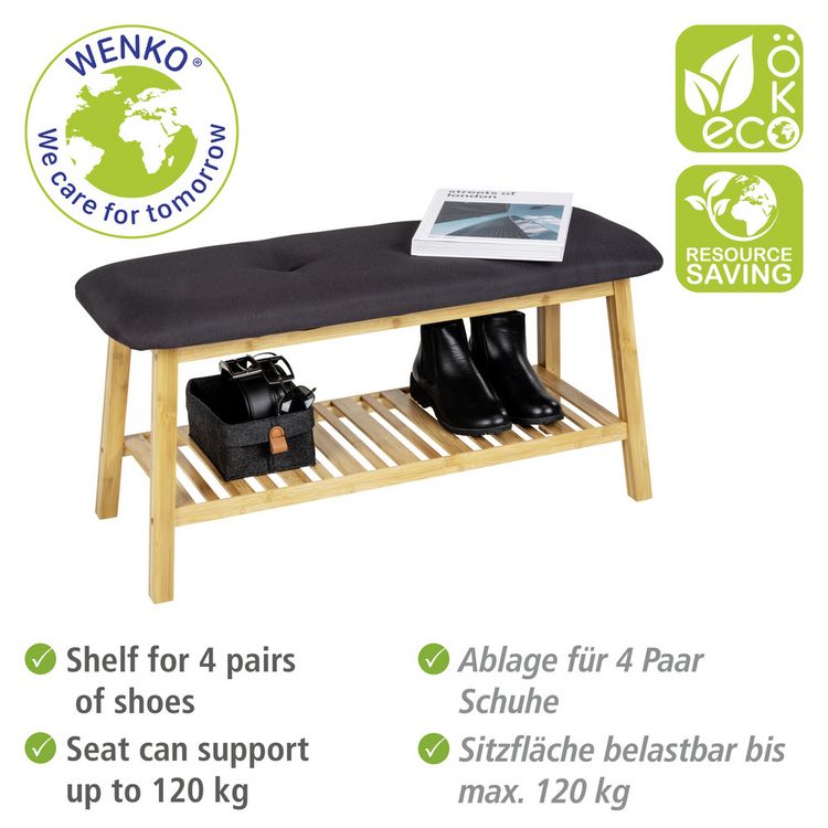 Produktbild: Schuhbank mit Sitzpolster Mod. Ecori, Bambus, recyceltes Polyester
