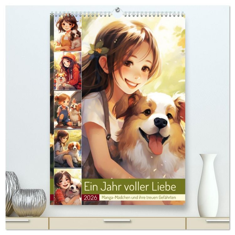 Produktbild: Ein Jahr voller Liebe. Manga-M&auml;dchen und ihre treuen Gef&auml;hrten (hochwertiger Premium Wandkalender 2026 DIN A2 hoch), Kunstdruck in Hochglanz