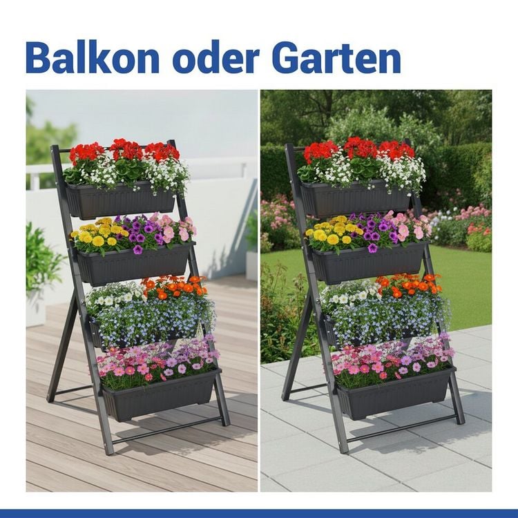 Produktbild: Vertikales Hochbeet, 4 Etagen, f&uuml;r Balkon, Terrasse oder Wintergarten