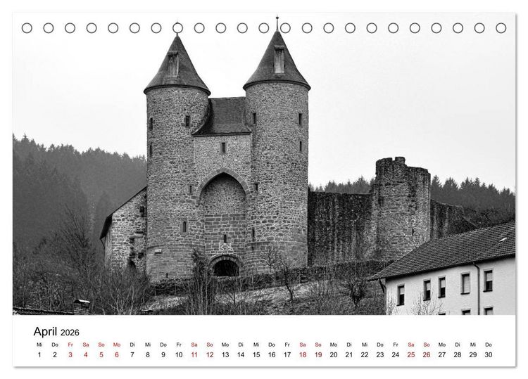 Produktbild: Burgen in schwarzwei&szlig; - Wie aus alten Zeiten (Tischkalender 2026 DIN A5 quer), CALVENDO Monatskalender