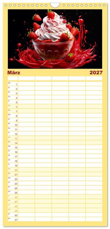 Produktbild: Familienplaner 2027 - Erdbeerzauber - Erdbeer-Schlemmereien mit Eis und Kuchen en masse! mit 5 Spalten (Wandkalender, 21 x 45 cm) CALVENDO