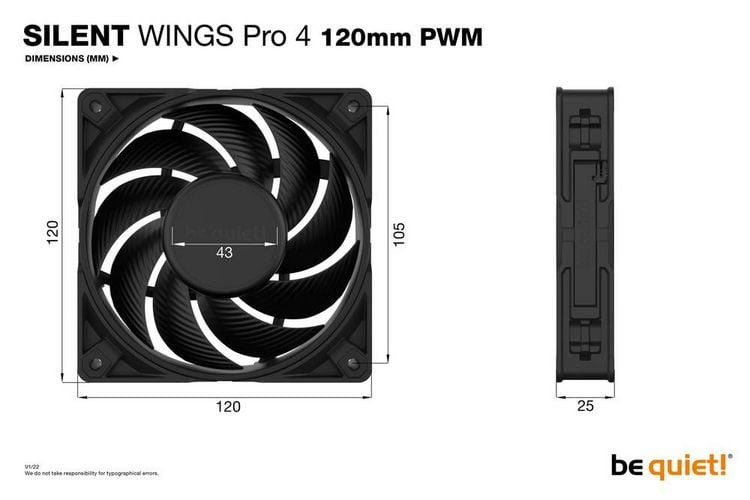 Produktbild: BeQuiet SILENT WINGS PRO 4 PC-Geh&auml;use-L&uuml;fter Schwarz (B x H x T) 120 x 25 x 120mm