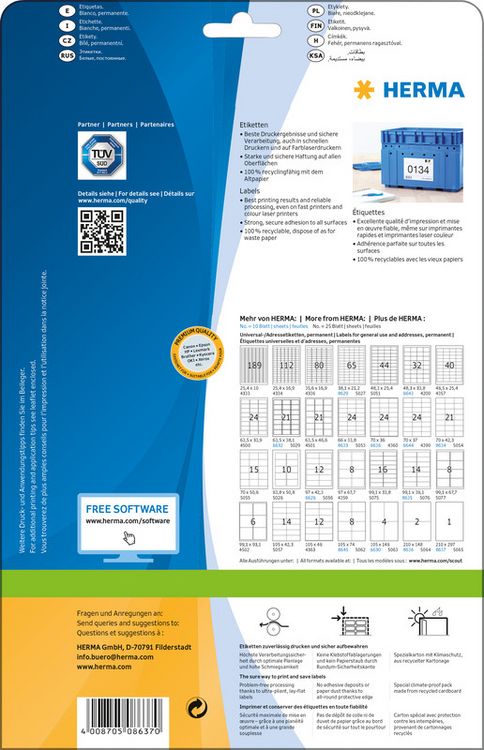 Produktbild: HERMA Etiketten permanent wei&szlig; 210x297mm 10 Blatt 10 St&uuml;ck