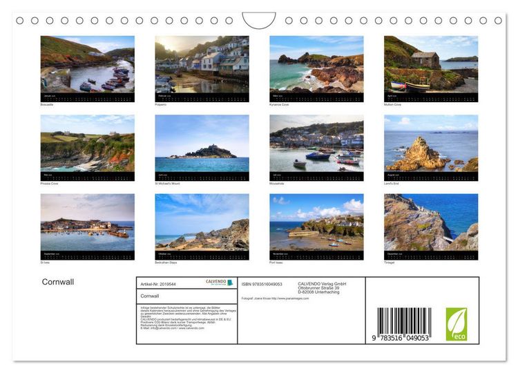 Produktbild: Cornwall (Wandkalender 2026 DIN A4 quer), CALVENDO Monatskalender