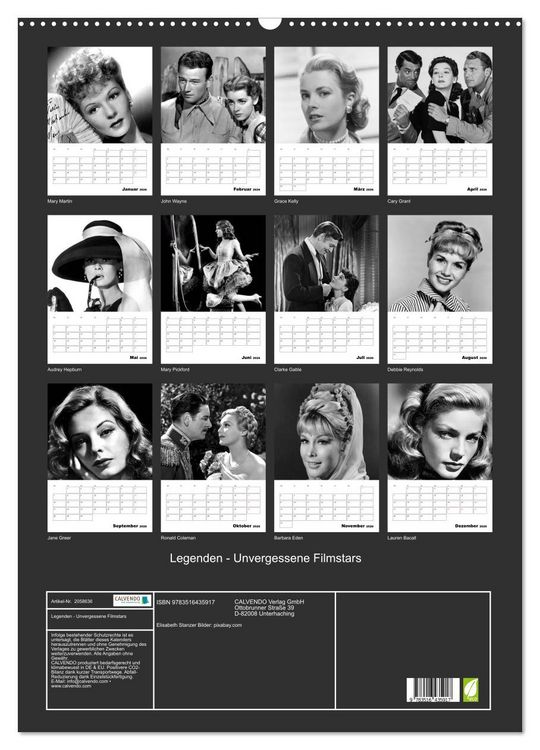 Produktbild: Legenden - Unvergessene Filmstars (Wandkalender 2026 DIN A2 hoch), CALVENDO Monatskalender