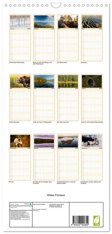 Produktbild: Familienplaner 2026 - Wildes Finnland mit 5 Spalten (Wandkalender, 21 x 45 cm) CALVENDO