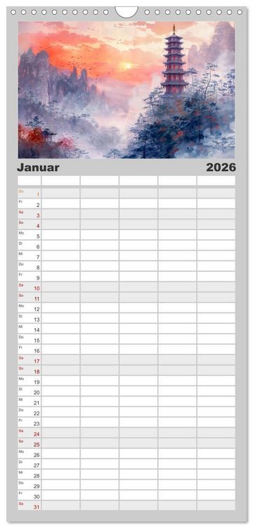 Produktbild: Familienplaner 2026 - Die Essenz von China - Chinesische Landschaften und Symbole in Harmonie mit 5 Spalten (Wandkalender, 21 x 45 cm) CALVENDO