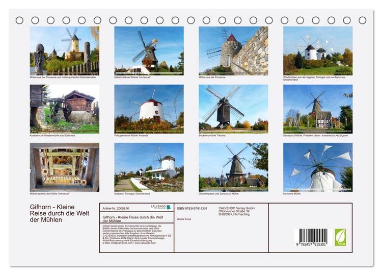 Produktbild: Gifhorn - Kleine Reise durch die Welt der M&uuml;hlen (Tischkalender 2026 DIN A5 quer), CALVENDO Monatskalender