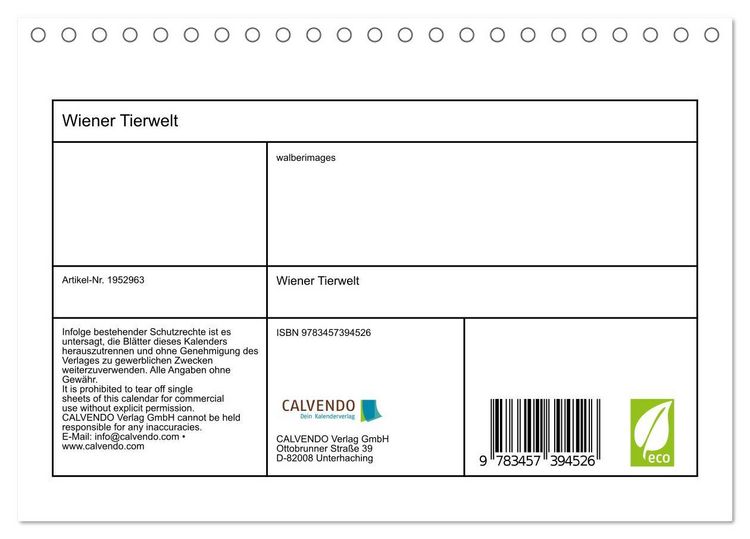 Produktbild: Wiener Tierwelt (Tischkalender 2026 DIN A5 quer), CALVENDO Monatskalender