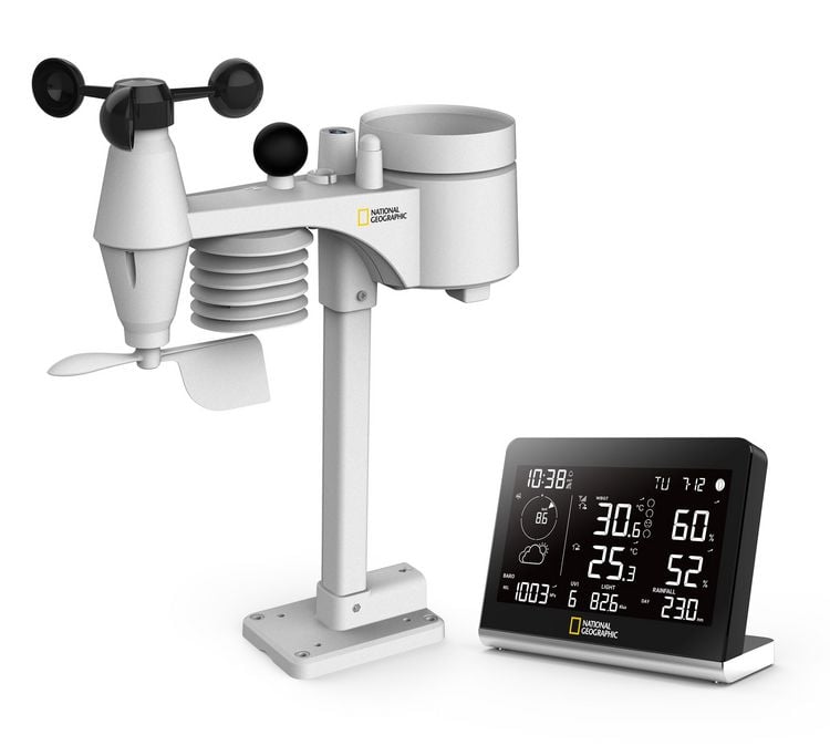 Produktbild: Bresser 14728 - NATIONAL GEOGRAPHIC Funkwetterstation SC mit 8-in-1-Au&szlig;ensensor und Farbwechsel