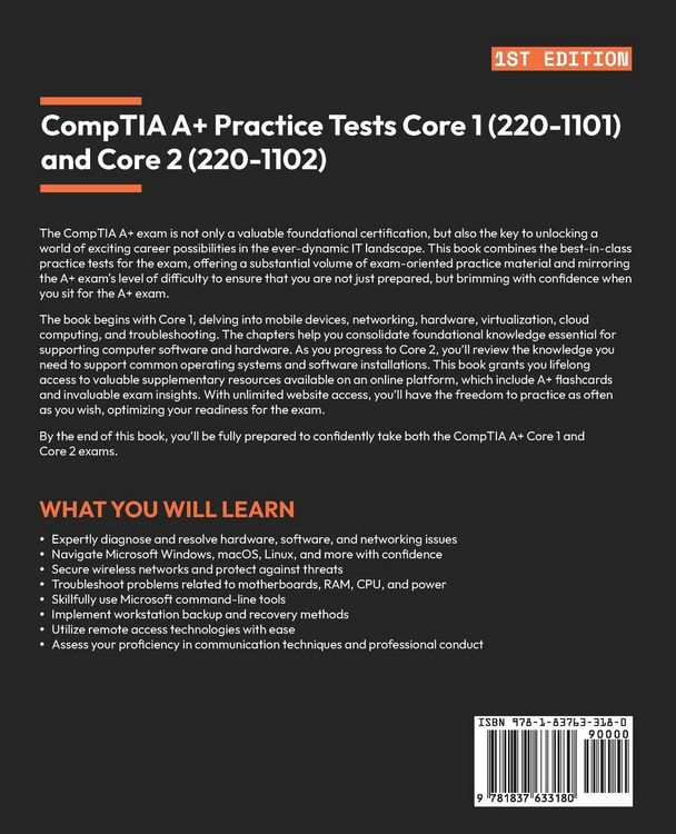 Produktbild: CompTIA A+ Practice Tests Core 1 (220-1101) and Core 2 (220-1102)