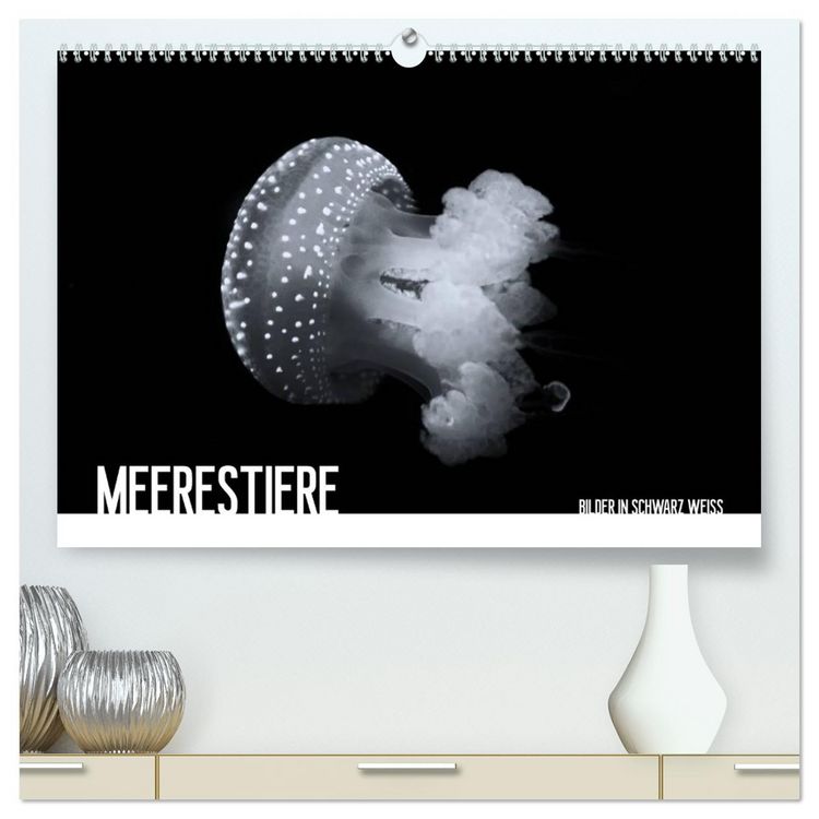 Produktbild: Meerestiere Bilder in Schwarz Weiss (hochwertiger Premium Wandkalender 2026 DIN A2 quer), Kunstdruck in Hochglanz