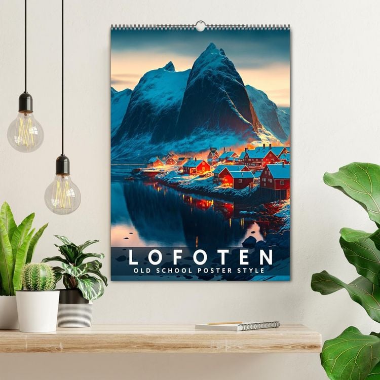 Produktbild: Lofoten - Old School Poster Style (Wandkalender 2026 DIN A2 hoch), CALVENDO Monatskalender
