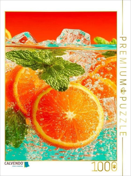 Produktbild: CALVENDO Puzzle Orangen Cocktail mit Eisw&uuml;rfeln und Minze | 1000 Teile Lege-Gr&ouml;&szlig;e 64x48cm Foto-Puzzle f&uuml;r gl&uuml;ckliche Stunden