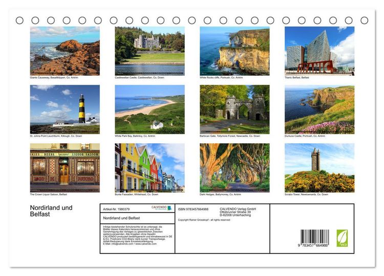Produktbild: Nordirland und Belfast (Tischkalender 2026 DIN A5 quer), CALVENDO Monatskalender