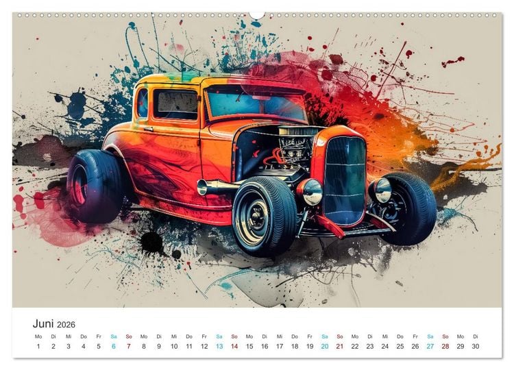 Produktbild: Hot Road - Oldtimer durch eine KI im neuen Gewand (hochwertiger Premium Wandkalender 2026 DIN A2 quer), Kunstdruck in Hochglanz