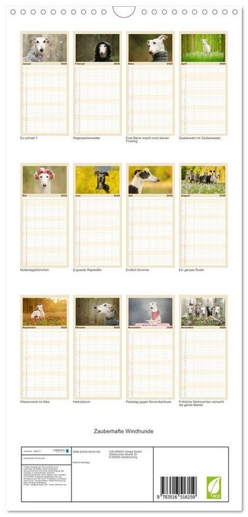Produktbild: Familienplaner 2026 - Zauberhafte Windhunde mit 5 Spalten (Wandkalender, 21 x 45 cm) CALVENDO