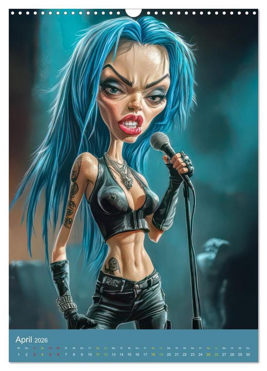 Produktbild: Rockbands und Punkbands - Witzige Karikaturen (Wandkalender 2026 DIN A3 hoch), CALVENDO Monatskalender