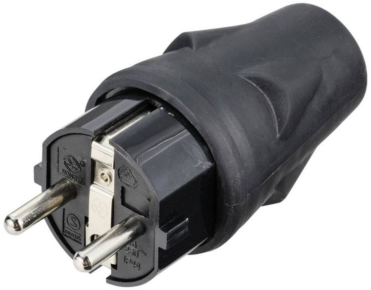 Produktbild: Sygonix SY-5806884 Schutzkontaktstecker Gummi 250 V/AC Schwarz IP44