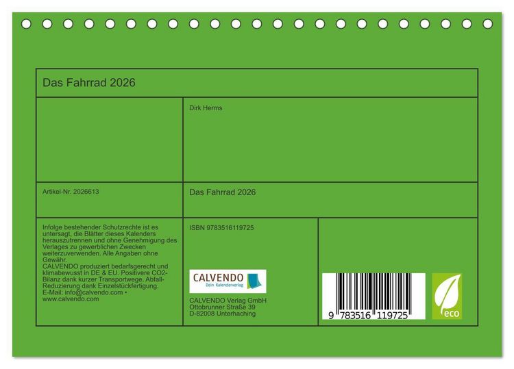 Produktbild: Das Fahrrad 2026 (Tischkalender 2026 DIN A5 quer), CALVENDO Monatskalender