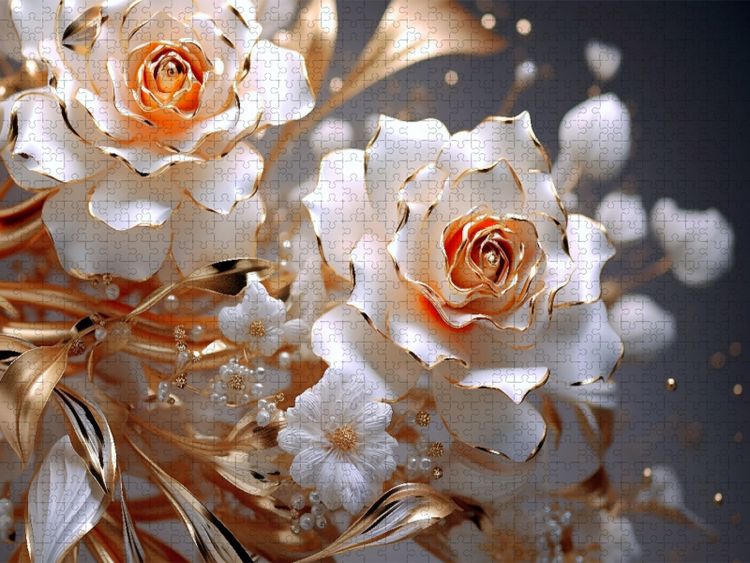 Produktbild: CALVENDO Puzzle Elegante Rosen in wei&szlig; und gold | 2000 Teile Lege-Gr&ouml;&szlig;e 90x67cm Foto-Puzzle f&uuml;r gl&uuml;ckliche Stunden
