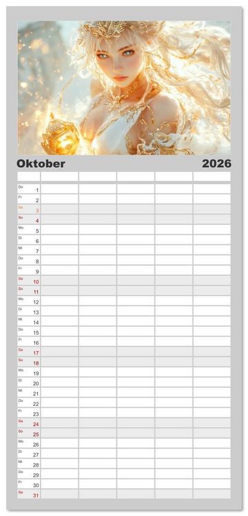 Produktbild: Familienplaner 2026 - G&ouml;tterfunken mit 5 Spalten (Wandkalender, 21 x 45 cm) CALVENDO